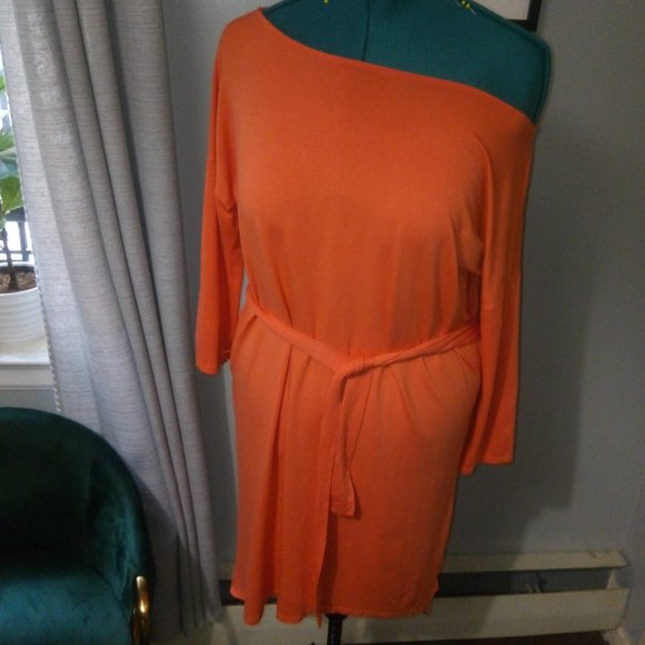 Michael Stars Dylan High Low Boatneck Dress in Orange Sz L - Picture 12 of 16
